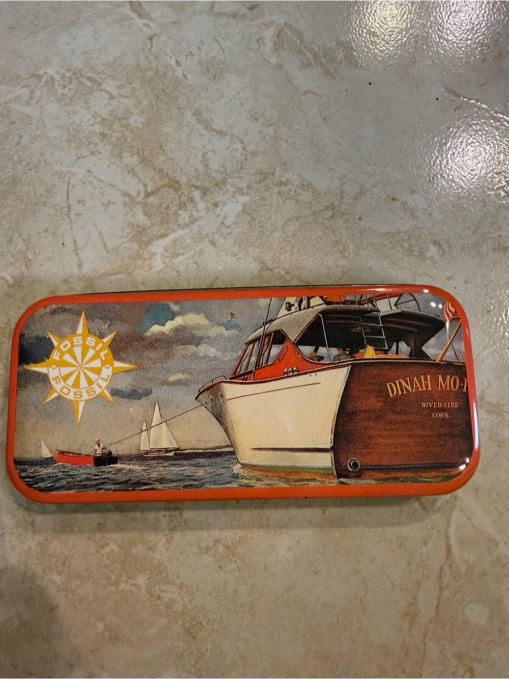 Fossil vintage Orange Nautical Metal Tin